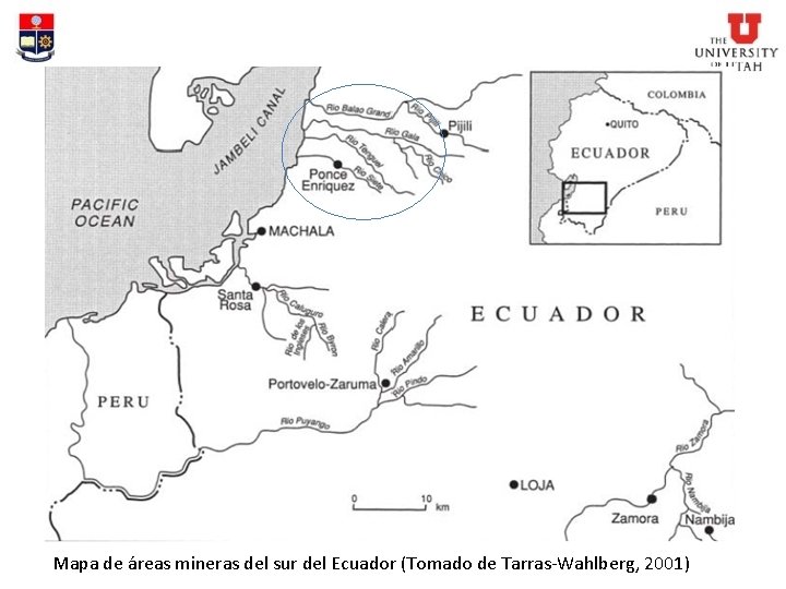 Mapa de áreas mineras del sur del Ecuador (Tomado de Tarras-Wahlberg, 2001) 