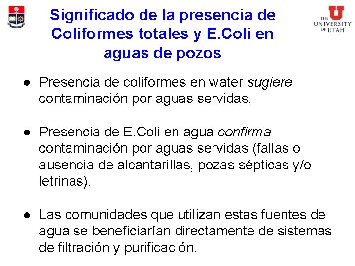 Significado de la presencia de Coliformes totales y E. Coli en aguas de pozos