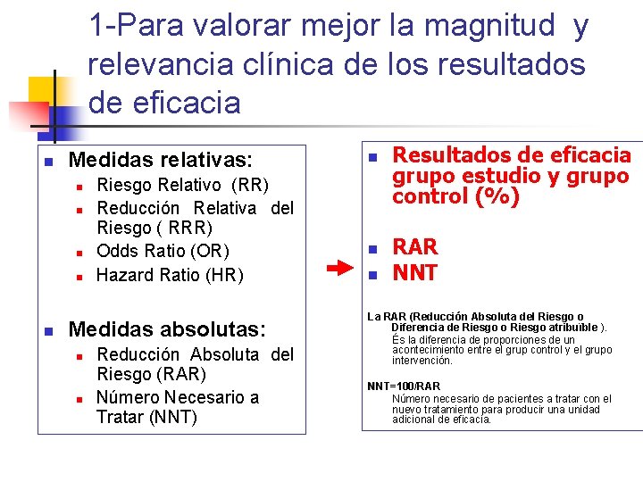 1 -Para valorar mejor la magnitud y relevancia clínica de los resultados de eficacia