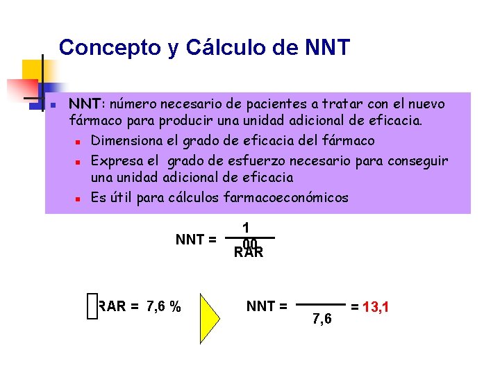 Concepto y Cálculo de NNT n NNT: número necesario de pacientes a tratar con