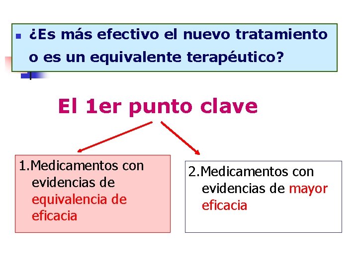 n ¿Es más efectivo el nuevo tratamiento o es un equivalente terapéutico? El 1