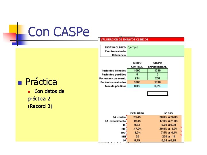 Con CASPe n Práctica Con datos de práctica 2 (Record 3) n 