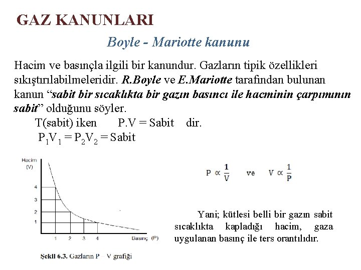 GAZ KANUNLARI Boyle - Mariotte kanunu Hacim ve basınçla ilgili bir kanundur. Gazların tipik