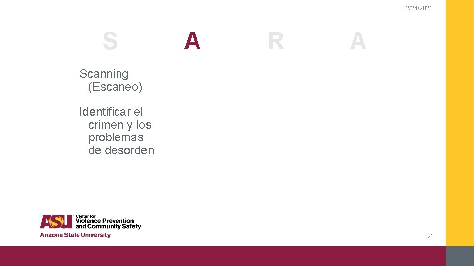 2/24/2021 S A R A Scanning (Escaneo) Identificar el crimen y los problemas de