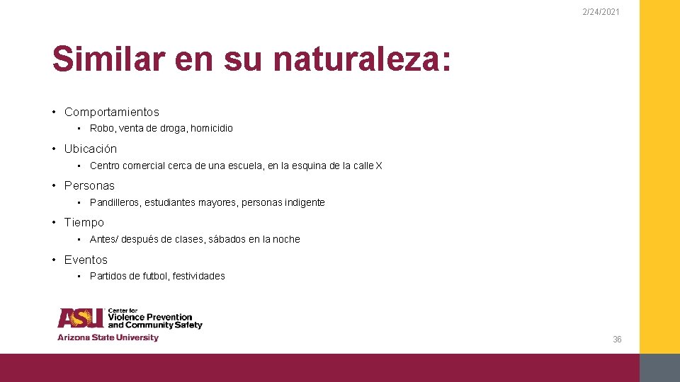 2/24/2021 Similar en su naturaleza: • Comportamientos • Robo, venta de droga, homicidio •