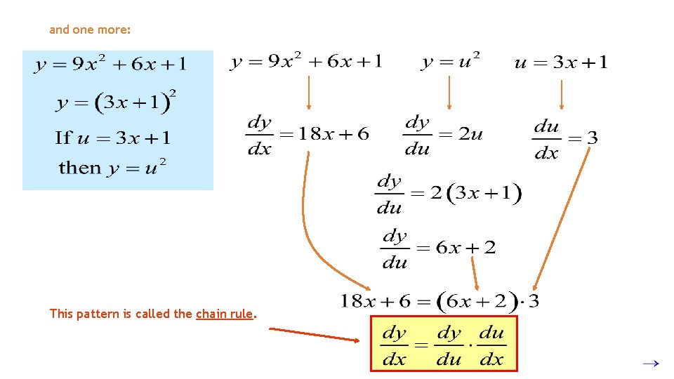 and one more: This pattern is called the chain rule. 