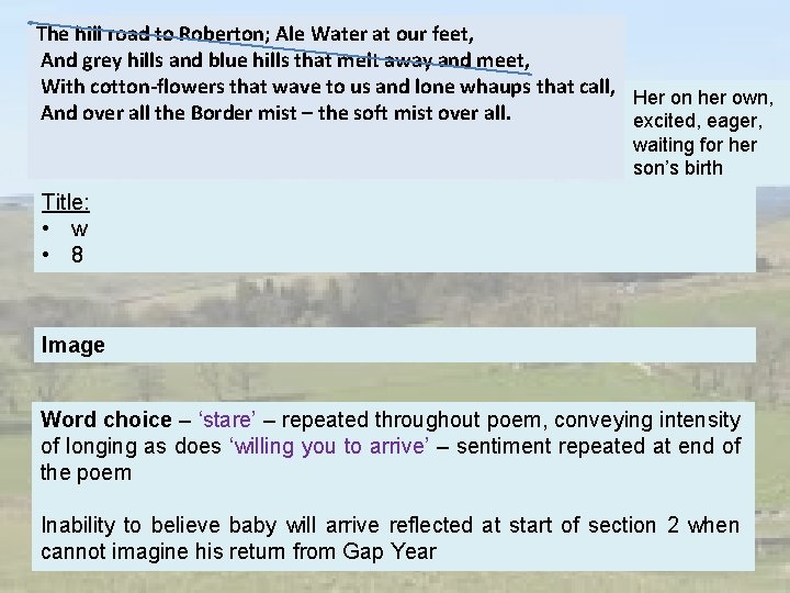 The hill road to Roberton; Ale Water at our feet, And grey hills and