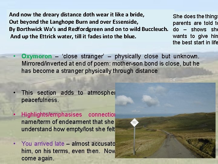 And now the dreary distance doth wear it like a bride, Out beyond the