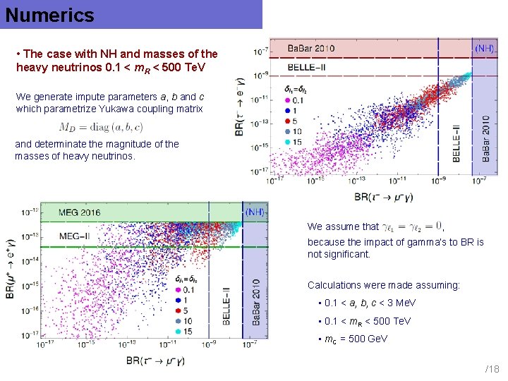 Numerics • The case with NH and masses of the heavy neutrinos 0. 1