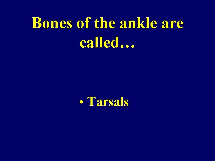 Bones of the ankle are called… • Tarsals Bones of the ankle are called… • Tarsals