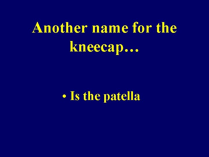 Another name for the kneecap… • Is the patella 