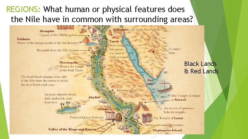 REGIONS: What human or physical features does the Nile have in common with surrounding