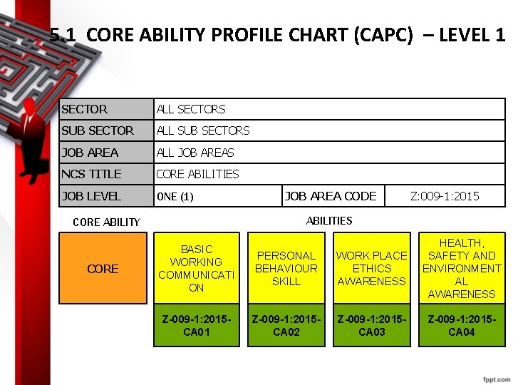 5. 1 CORE ABILITY PROFILE CHART (CAPC) – LEVEL 1 SECTOR ALL SECTORS SUB