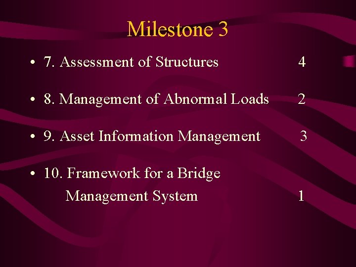 Milestone 3 • 7. Assessment of Structures 4 • 8. Management of Abnormal Loads