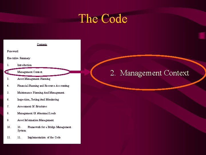 The Code Contents Foreword Executive Summary 1. Introduction 2. Management Context 3. Asset Management