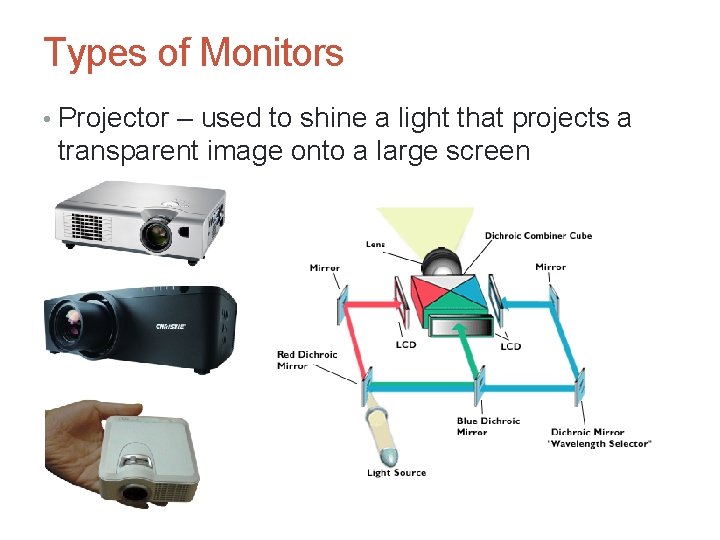 Types of Monitors • Projector – used to shine a light that projects a