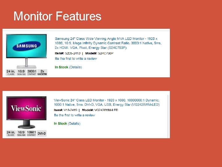Monitor Features 