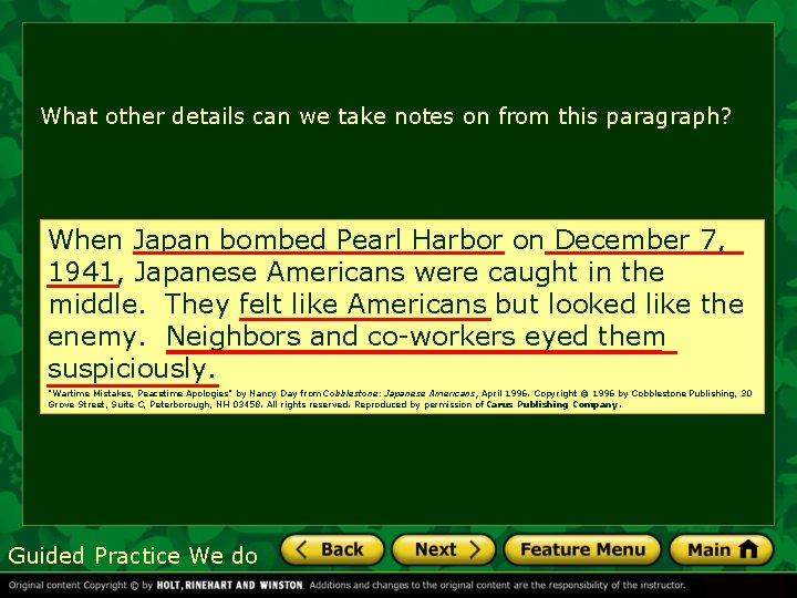 What other details can we take notes on from this paragraph? When Japan bombed