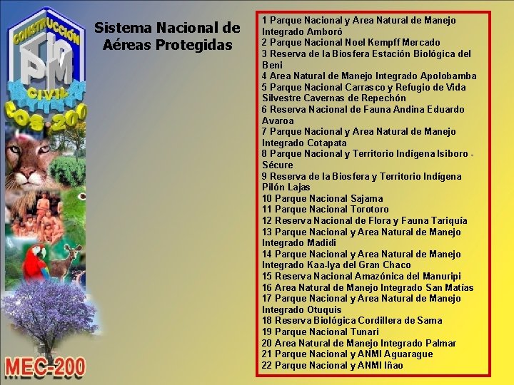 Sistema Nacional de Aéreas Protegidas 1 Parque Nacional y Area Natural de Manejo Integrado
