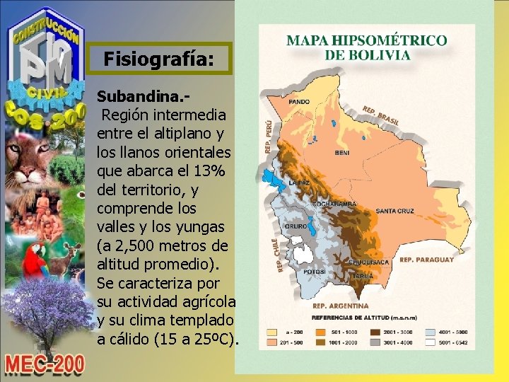 Fisiografía: Subandina. Región intermedia entre el altiplano y los llanos orientales que abarca el