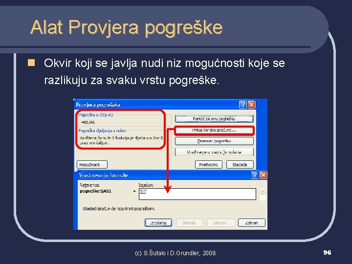 Alat Provjera pogreške n Okvir koji se javlja nudi niz mogućnosti koje se razlikuju