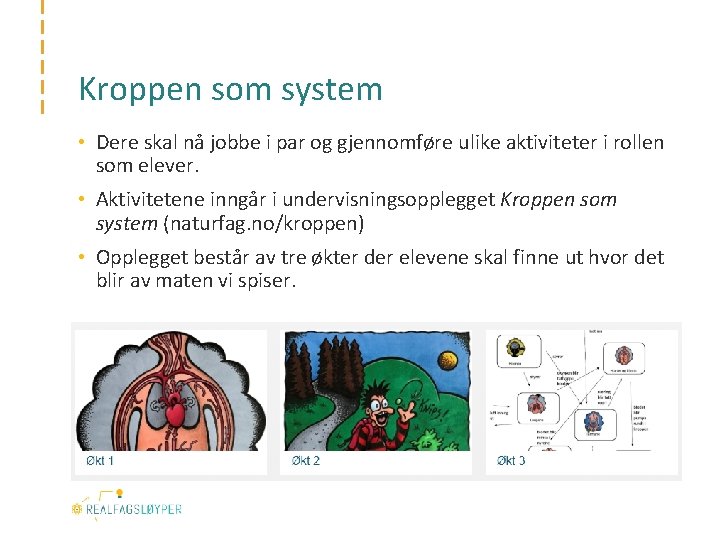 Kroppen som system • Dere skal nå jobbe i par og gjennomføre ulike aktiviteter