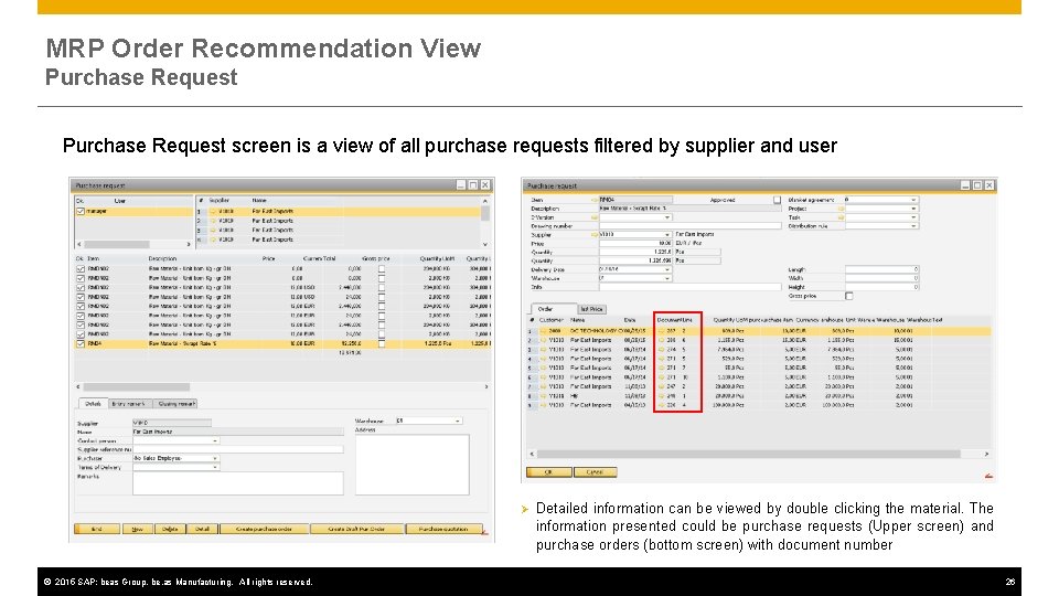 MRP Order Recommendation View Purchase Request screen is a view of all purchase requests
