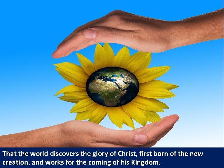 That the world discovers the glory of Christ, first born of the new creation,