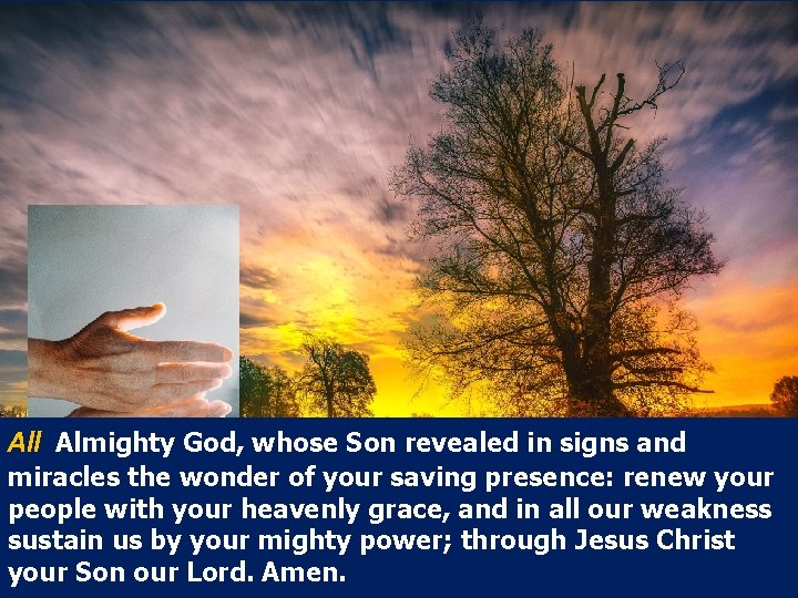All Almighty God, whose Son revealed in signs and miracles the wonder of your