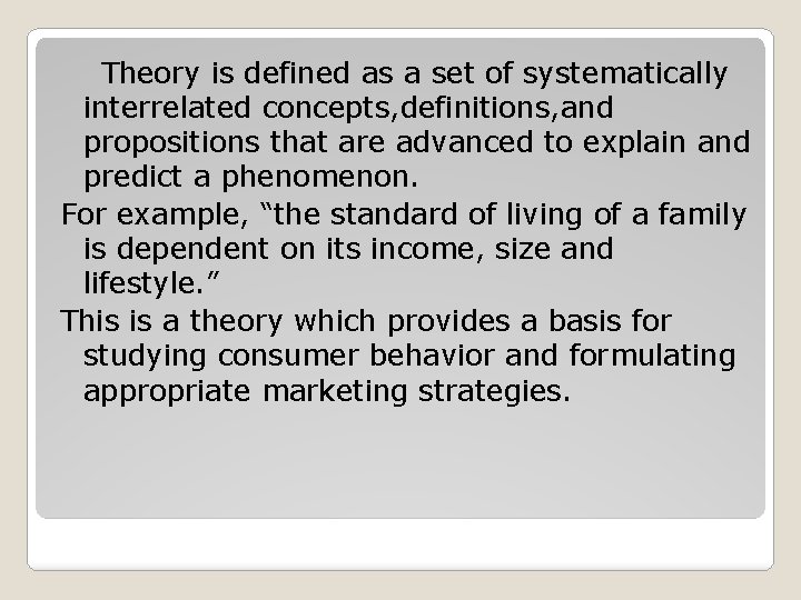Theory is defined as a set of systematically interrelated concepts, definitions, and propositions that