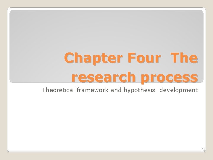 Chapter Four The research process Theoretical framework and hypothesis development 71 