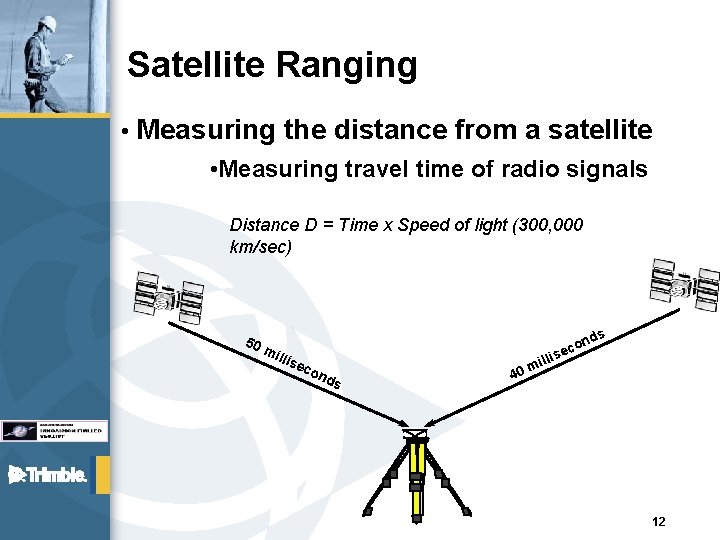 Satellite Ranging • Measuring the distance from a satellite • Measuring travel time of