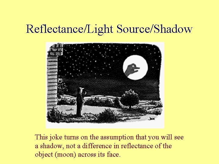 Reflectance/Light Source/Shadow This joke turns on the assumption that you will see a shadow,