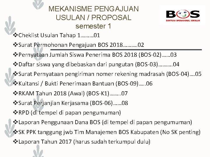 MEKANISME PENGAJUAN USULAN / PROPOSAL semester 1 v. Cheklist Usulan Tahap 1……… 01 v.