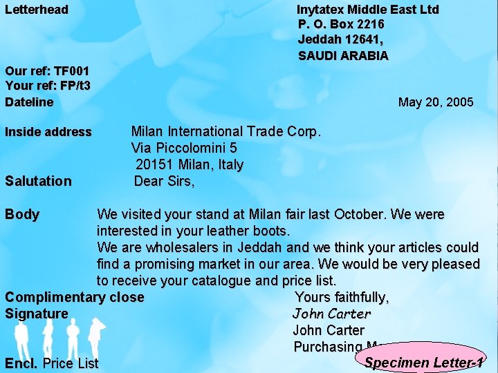 Letterhead Inytatex Middle East Ltd P. O. Box 2216 Jeddah 12641, SAUDI ARABIA Our