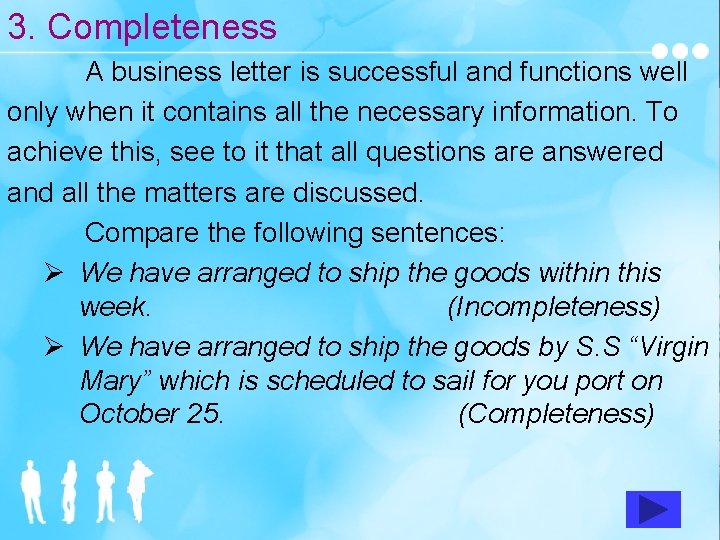 3. Completeness A business letter is successful and functions well only when it contains