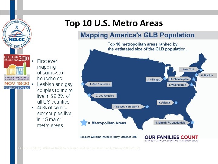 Top 10 U. S. Metro Areas • First ever mapping of same-sex households. •