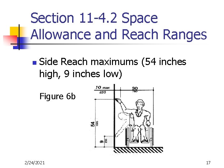 Section 11 -4. 2 Space Allowance and Reach Ranges n Side Reach maximums (54