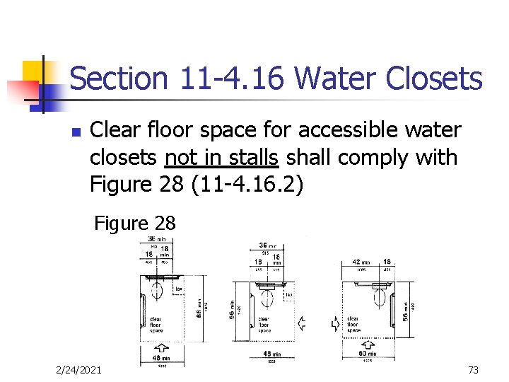 Section 11 -4. 16 Water Closets n Clear floor space for accessible water closets