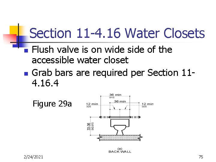 Section 11 -4. 16 Water Closets n n Flush valve is on wide side