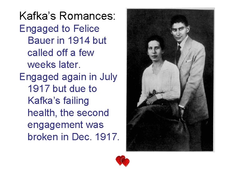 Kafka’s Romances: Engaged to Felice Bauer in 1914 but called off a few weeks