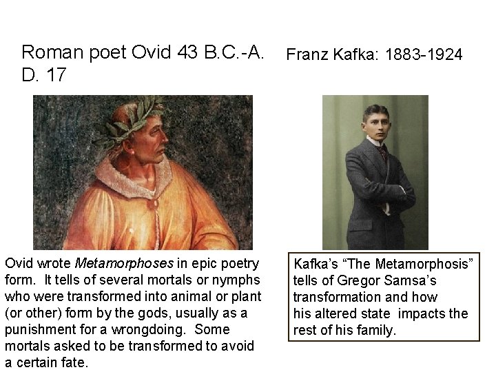 Roman poet Ovid 43 B. C. -A. Franz Kafka: 1883 -1924 D. 17 Ovid