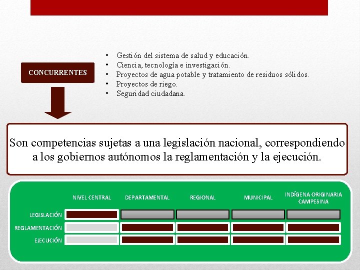 CONCURRENTES • • • Gestión del sistema de salud y educación. Ciencia, tecnología e