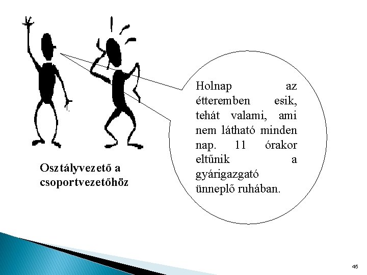 Osztályvezető a csoportvezetőhöz Holnap az étteremben esik, tehát valami, ami nem látható minden nap.