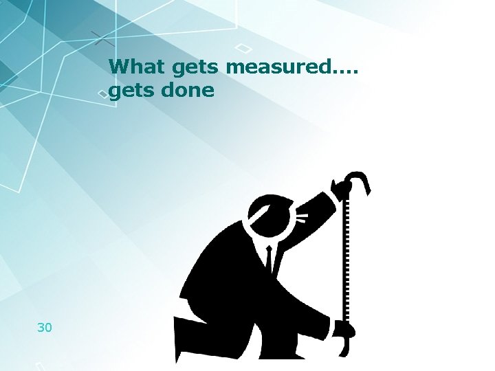 What gets measured…. gets done 30 