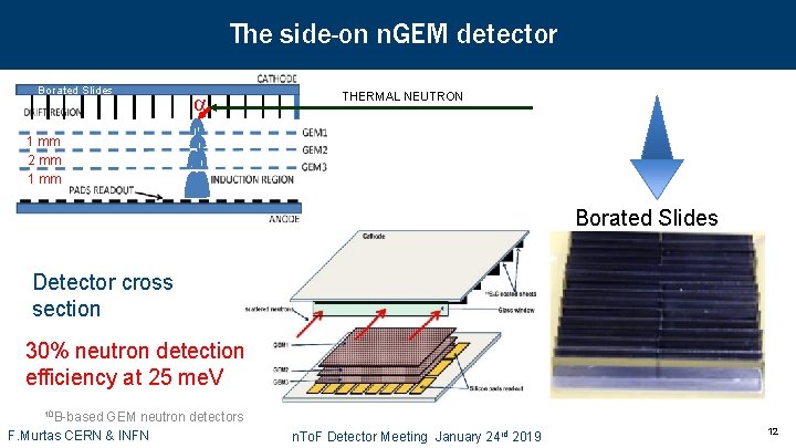 The side-on n. GEM detector Borated Slides a THERMAL NEUTRON 1 mm 2 mm