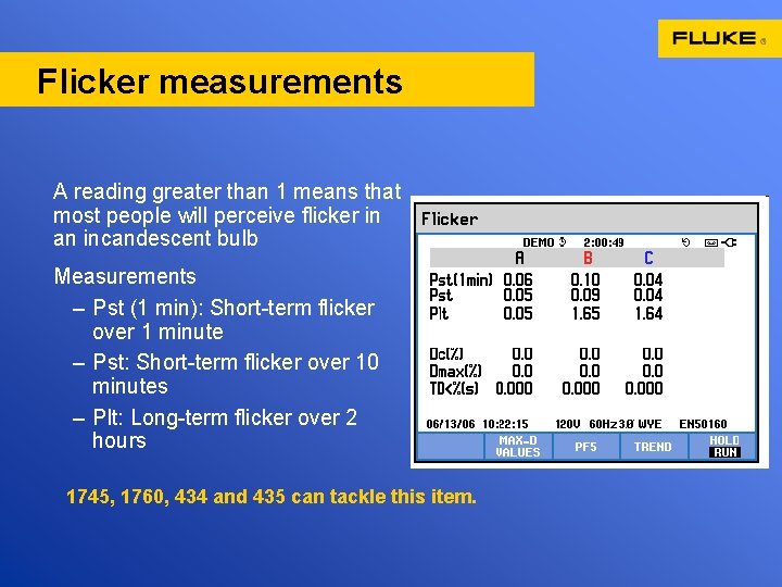Flicker measurements A reading greater than 1 means that most people will perceive flicker