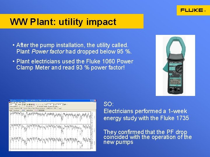 WW Plant: utility impact • After the pump installation, the utility called. Plant Power