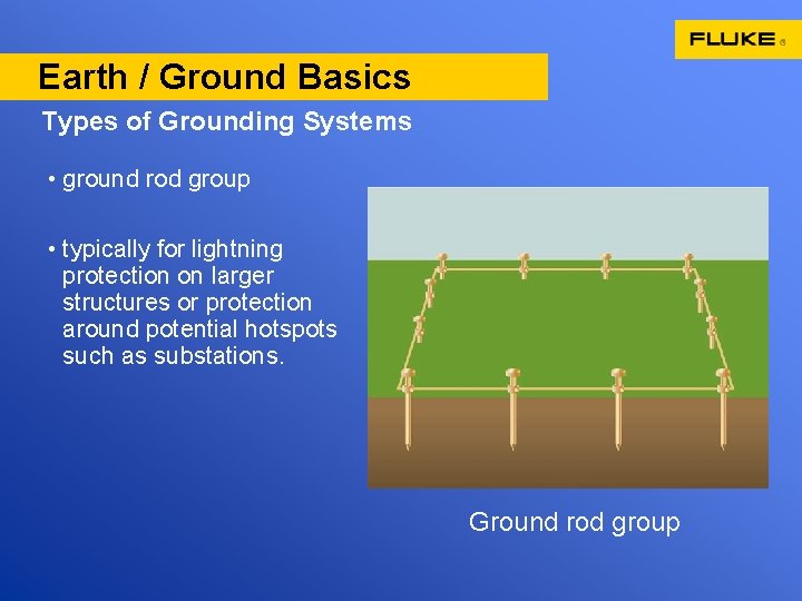 Earth / Ground Basics Types of Grounding Systems • ground rod group • typically