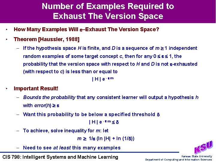 Number of Examples Required to Exhaust The Version Space • How Many Examples Will Number of Examples Required to Exhaust The Version Space • How Many Examples Will